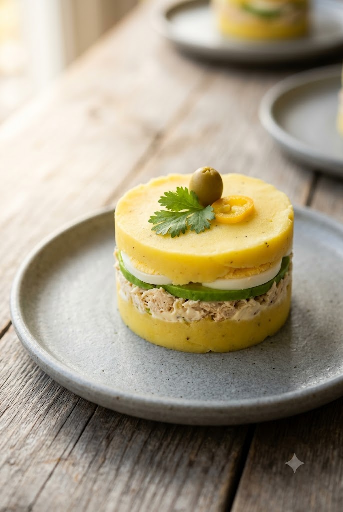 Causa rellena is a colorful cold potato dish and one of the classic Peruvian appetizers