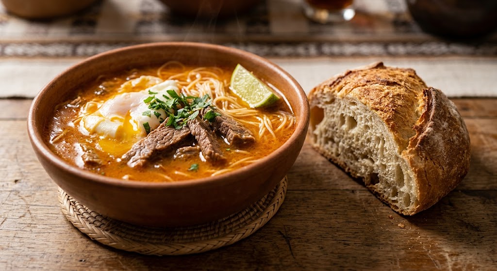 In Peru, Sopa Criolla is often eaten with crusty bread on the side