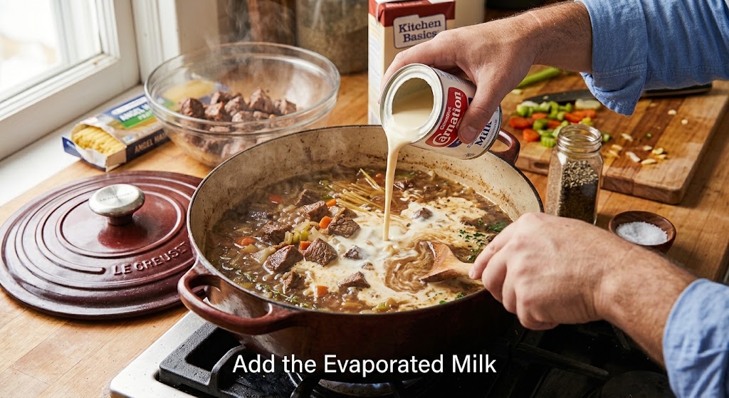 Evaporated milk added to Sopa Criolla