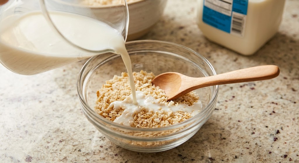 Place the breadcrumbs in a small bowl and pour in the milk for making bet meatloaf