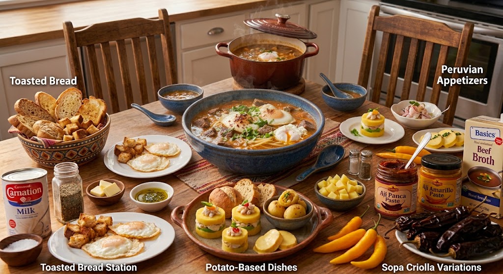 sopa criolla served with so much yummy dishes 