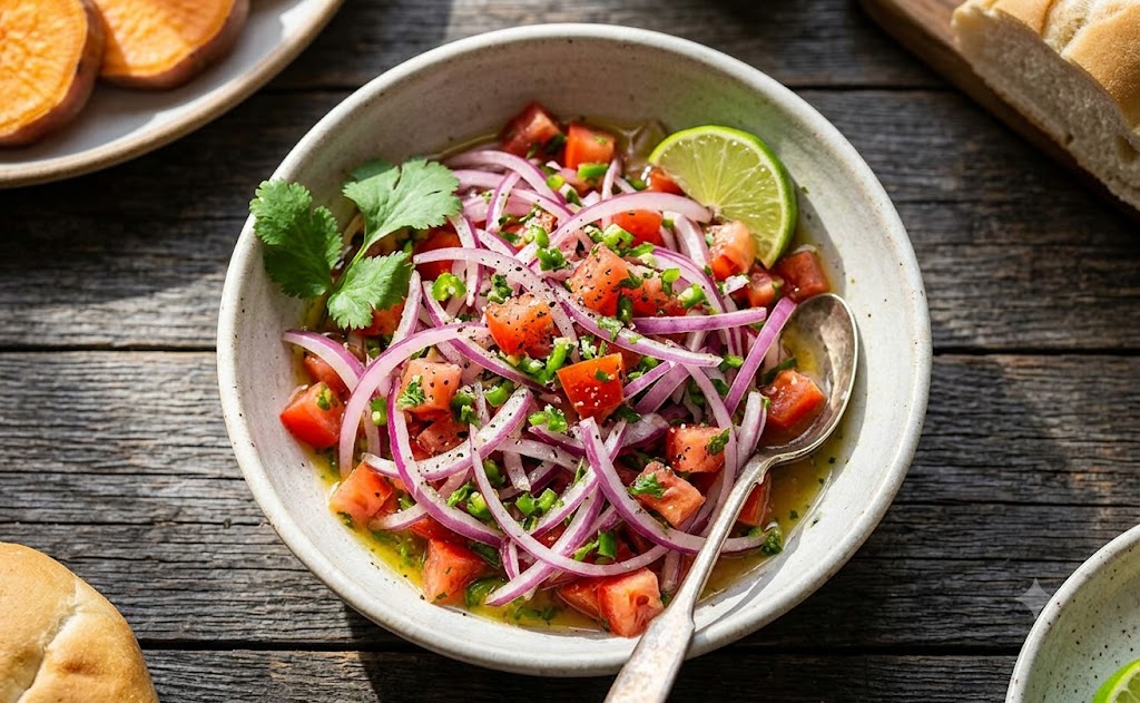 Salsa criolla is a fresh onion-based salsa made with red onions