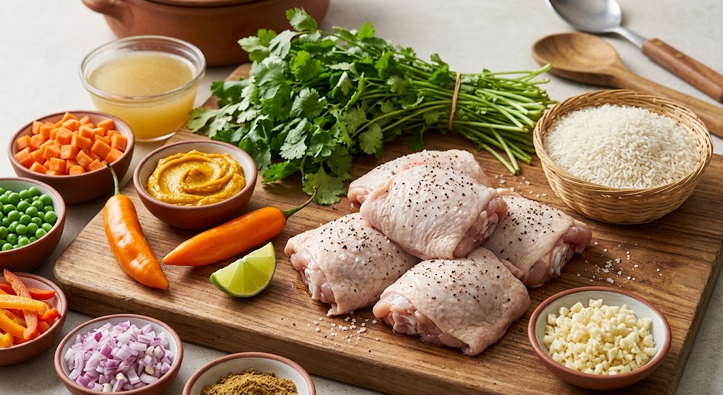 Ingredients for Peruvian Arroz con Pollo