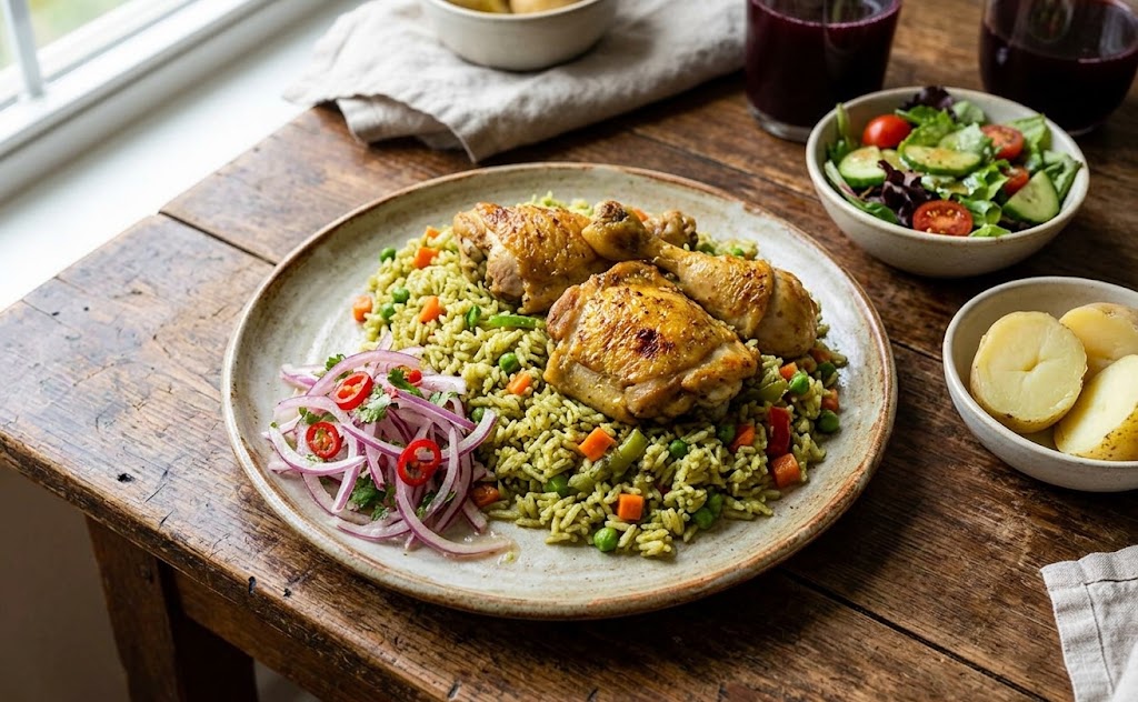 serve arroz con pollo with salad