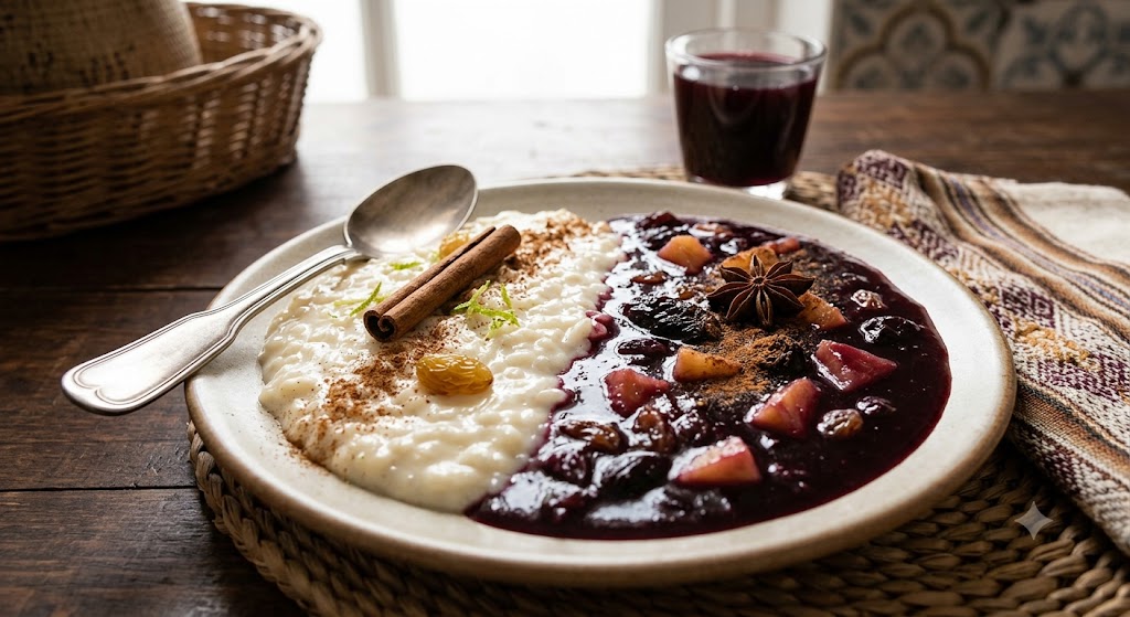 arroz con leche y mazamorra morada, best food ever to eat