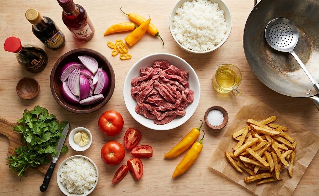 steamed rice and french fries need to serve with lomo saltado