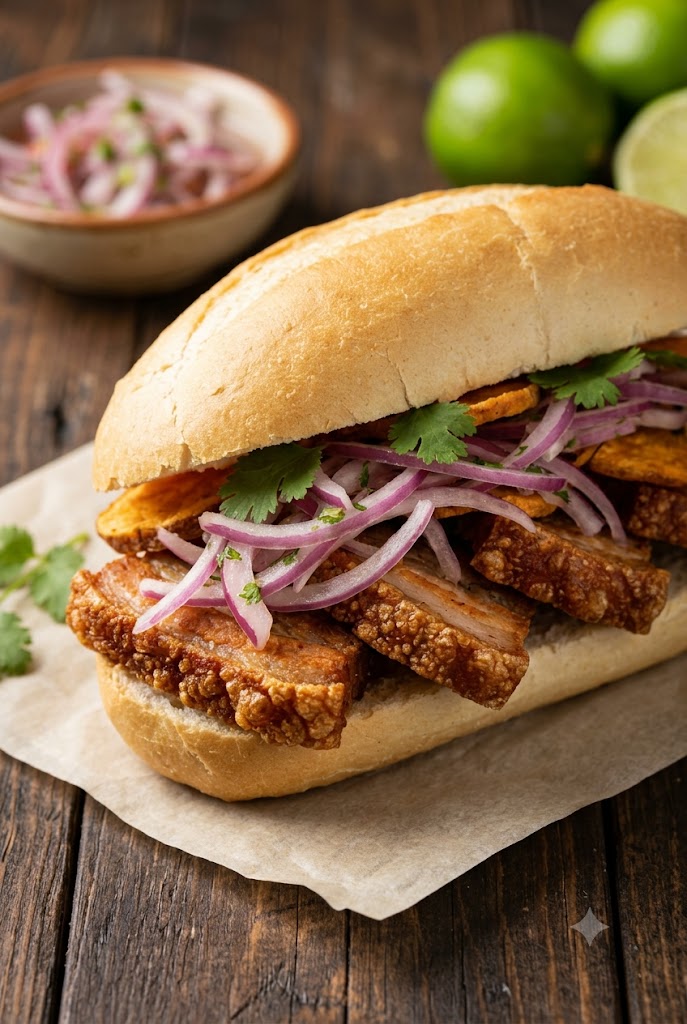 Authentic Pan Con Chicharrón Recipe with Crispy Pork and Salsa Criolla