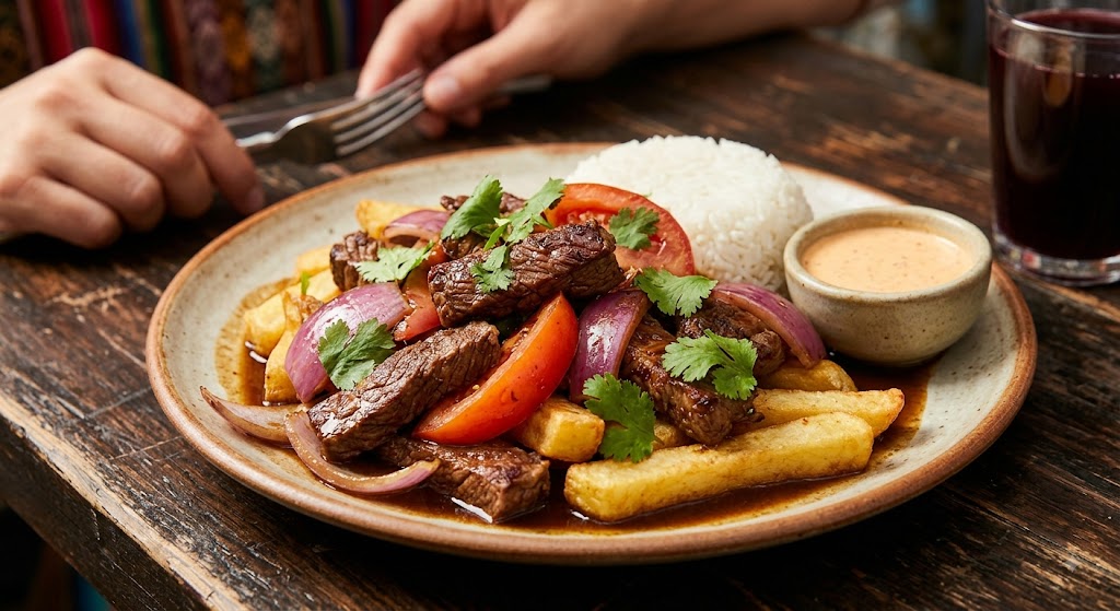 A stir-fried beef dish that blends Peruvian and Chinese