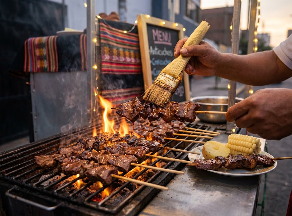 Grilled skewers, traditionally made from beef heart marinated in a mix of vinegar