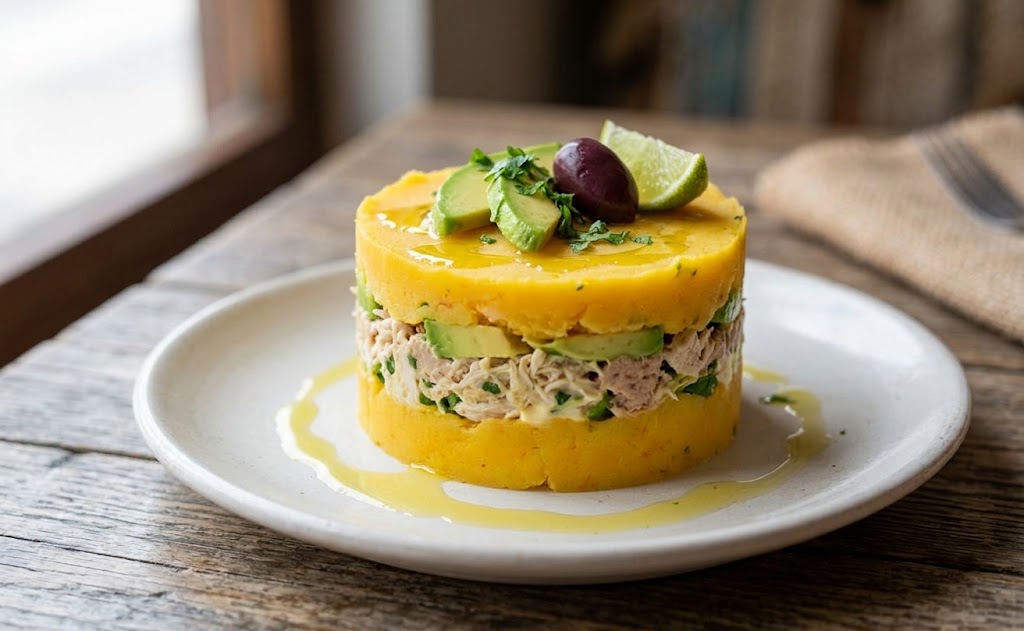 Causa Rellena is a colorful potato dish that is usually served cold.