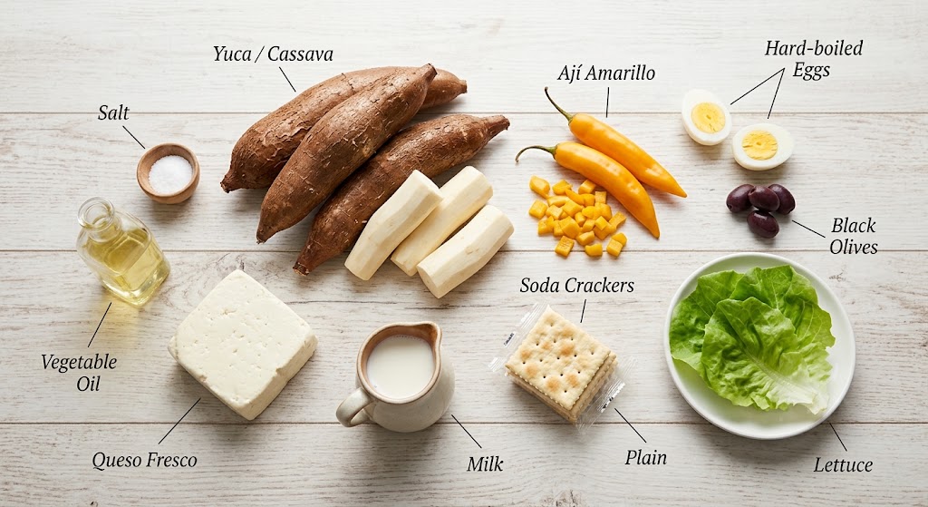 Ingredients for Yuca a la Huancaína