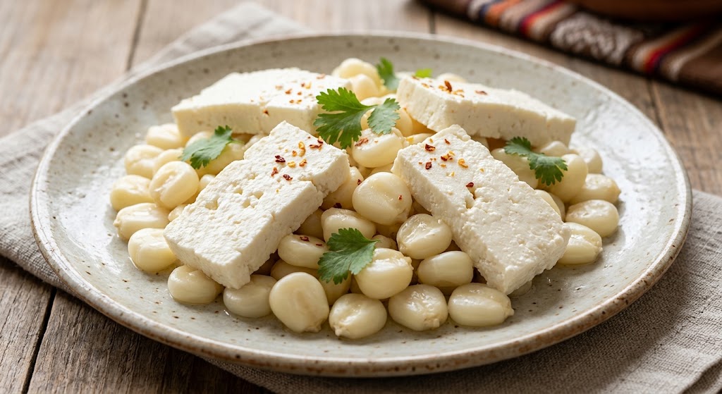 This is one of the simplest Peruvian snacks. It is large corn served with soft cheese.
