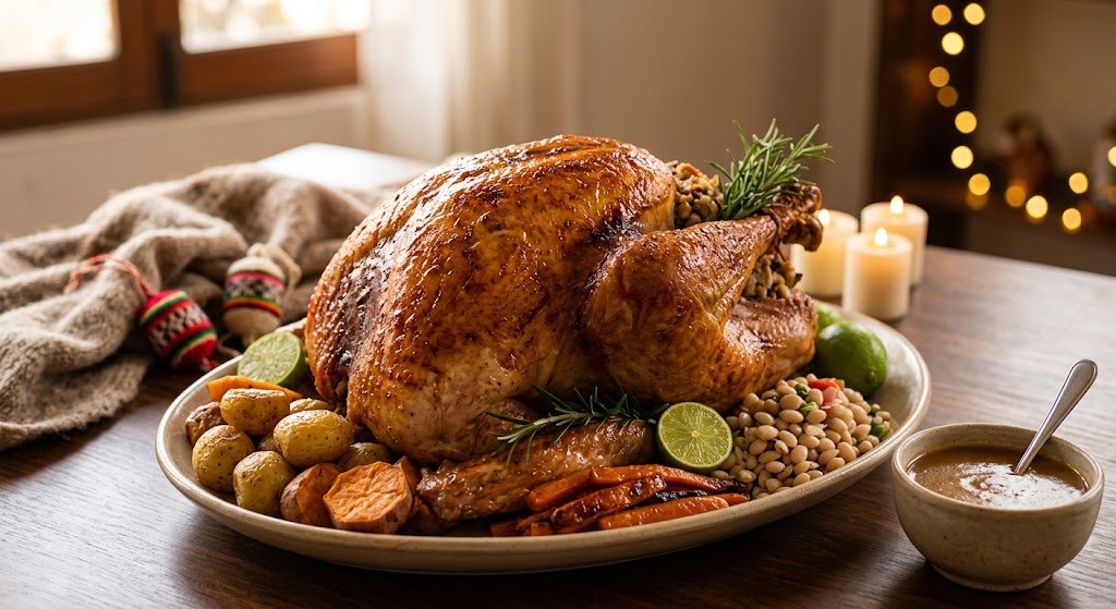 Pavo navideño is one of the most familiar main dishes on a Peruvian Christmas table