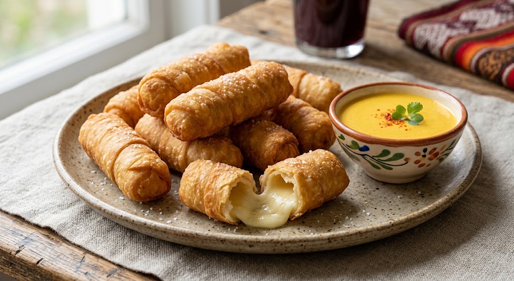 Tequeños are cheese sticks wrapped in pastry dough and fried until crispy.