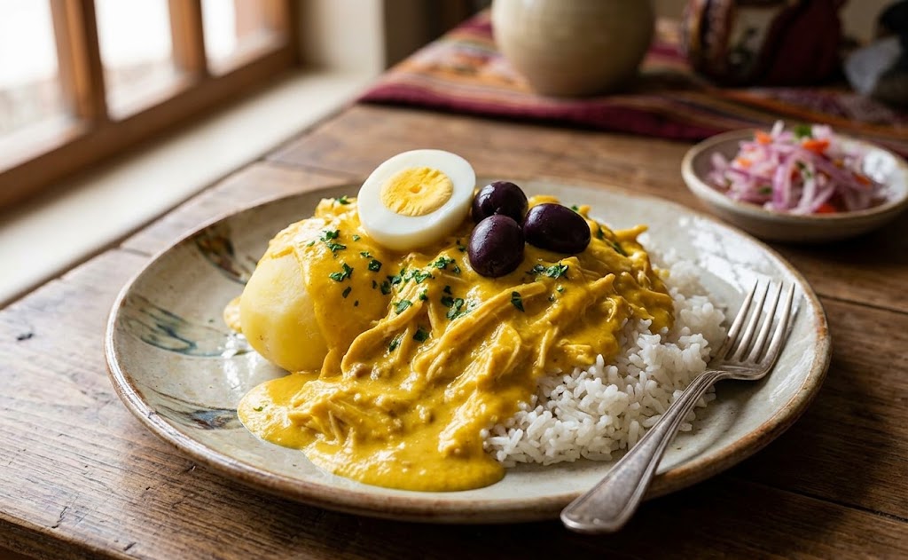Ají de Gallina shredded chicken in a creamy sauce