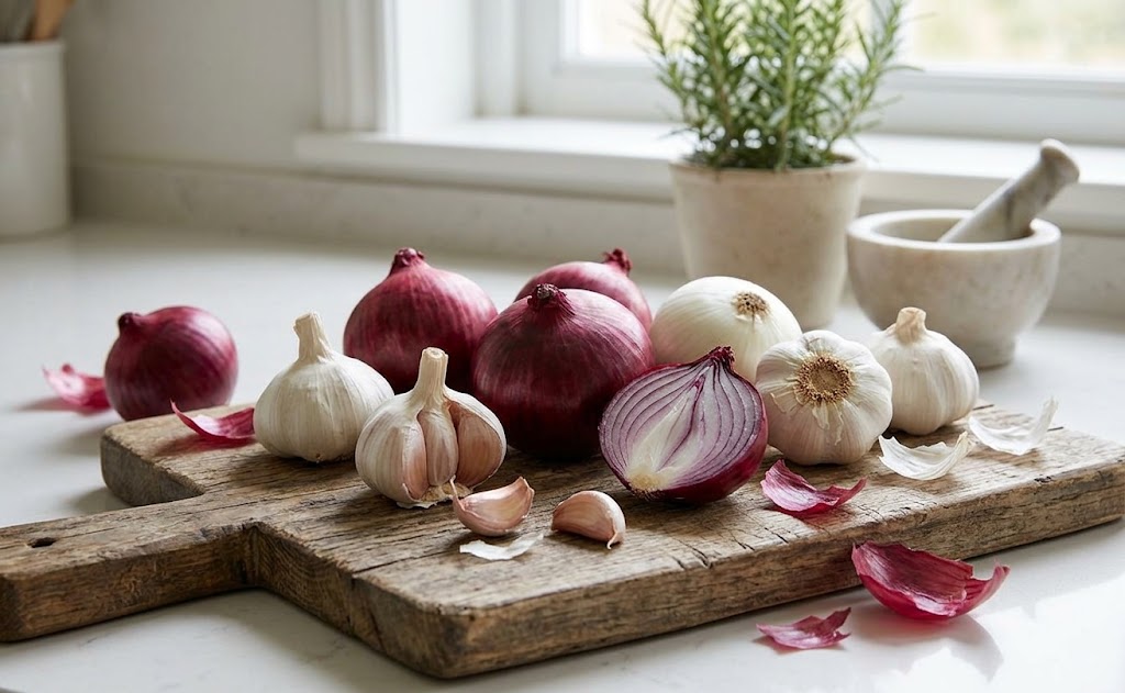 Onion and garlic create the base of the seasoning