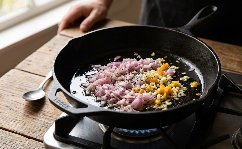 finely chopped red onion and cook until it softens