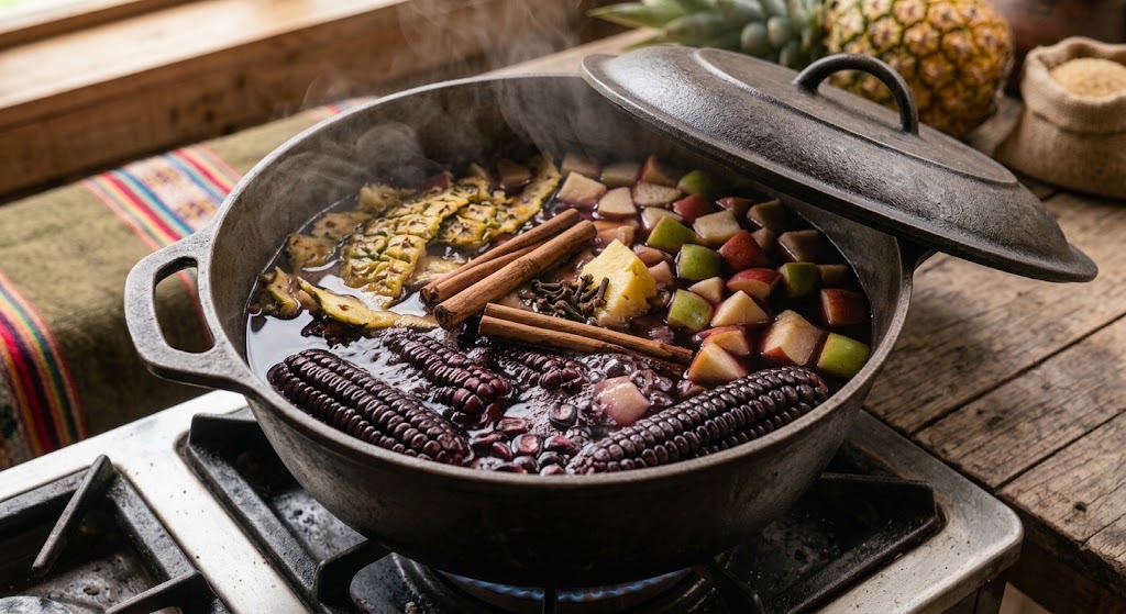 simmer the mixture of purple corn drink